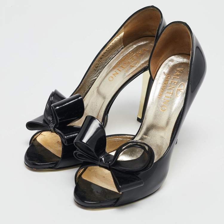 Pre Owned Valentino Black Patent Leather Bow D'orsay Pumps Size 38