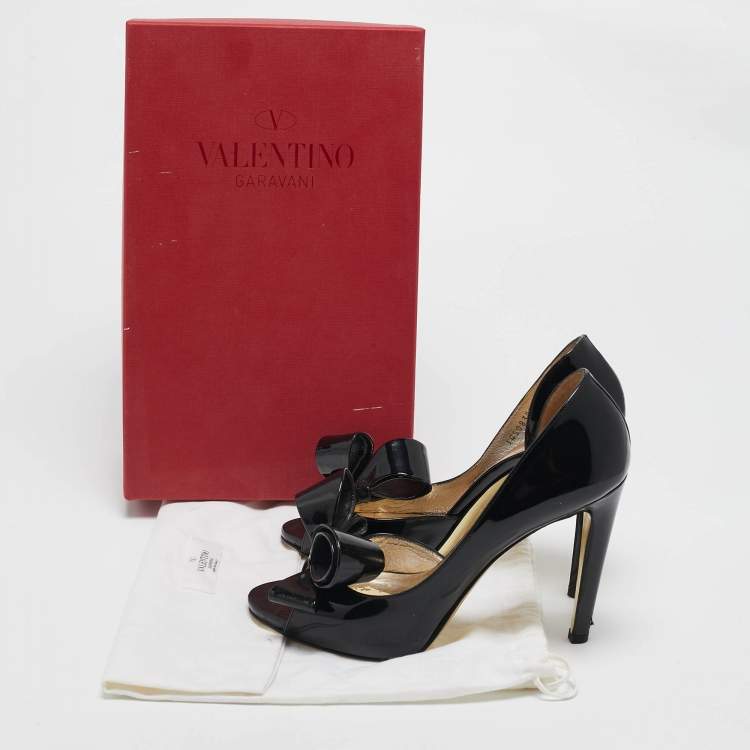 Pre Owned Valentino Black Patent Leather Bow D'orsay Pumps Size 38