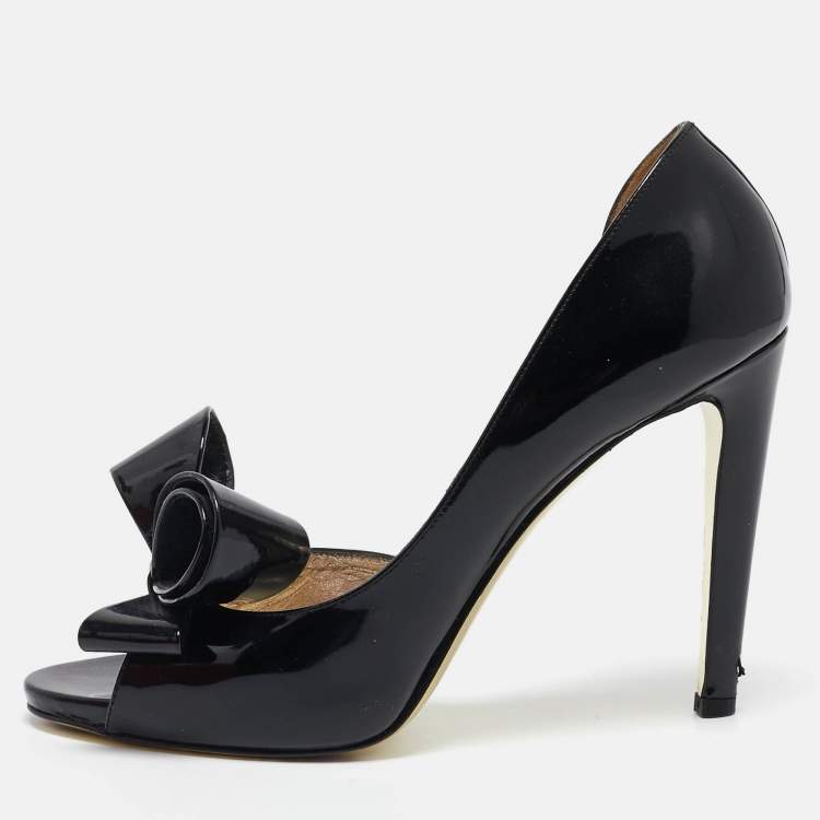 Pre Owned Valentino Black Patent Leather Bow D'orsay Pumps Size 38