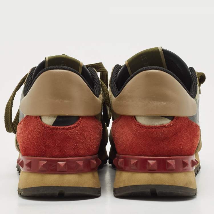 Pre Owned Valentino Multicolor Leather and Suede Rockrunner Low Top Sneakers Size 37