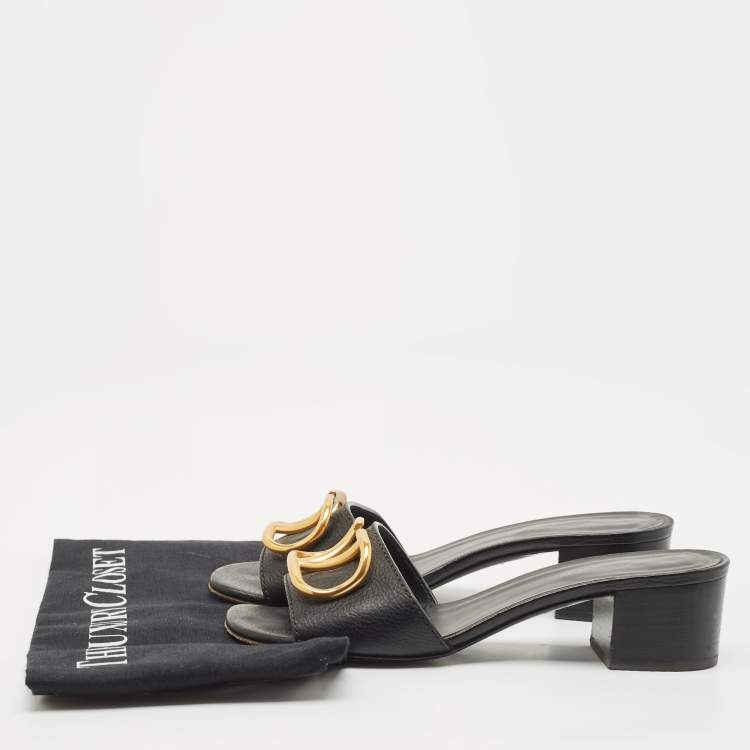 Pre Owned Valentino Black Leather VLogo Mule Sandals Size 36