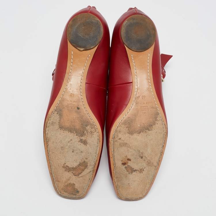 Pre Owned Valentino Red Leather Ankle Strap Ballet Flats Size 40