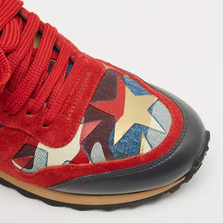 Pre Owned Valentino Two Tone Suede and Leather Camustars Rockrunner Sneakers Size 37.5