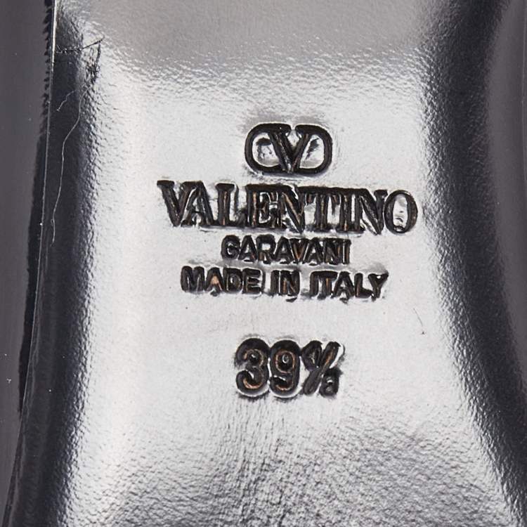 Pre Owned Valentino Black Patent Leather Vlogo Loafers Size 39.5