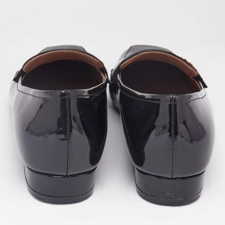 Pre Owned Valentino Black Patent Leather Vlogo Loafers Size 39.5
