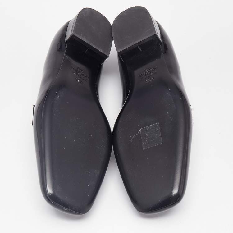 Pre Owned Valentino Black Patent Leather Vlogo Loafers Size 39.5