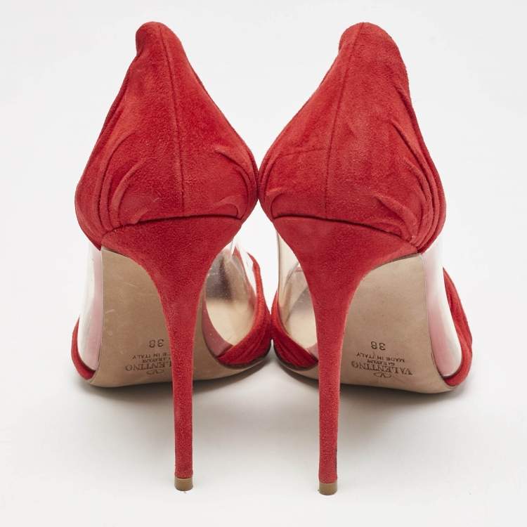 Pre Owned Valentino Red Suede and PVC B Drape Pointed Toe Pumps Size 38