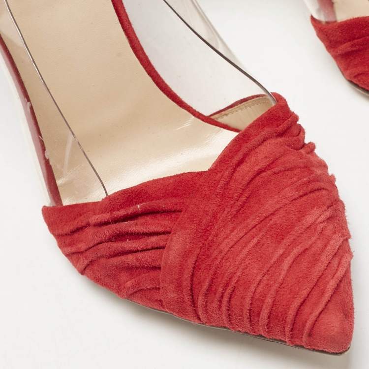 Pre Owned Valentino Red Suede and PVC B Drape Pointed Toe Pumps Size 38