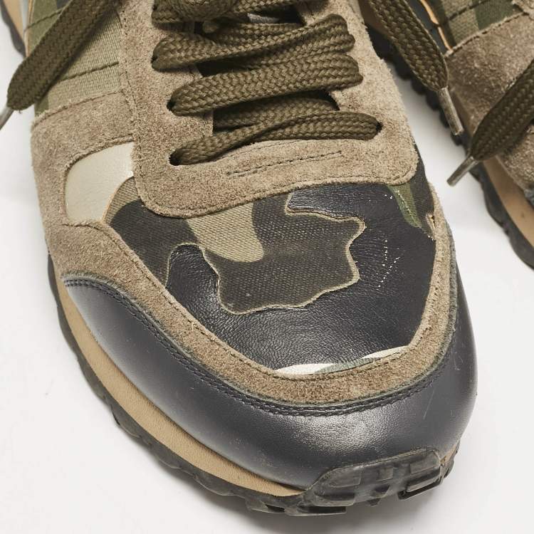 Pre Owned Valentino Multicolor Camouflage Suede and Leather Rockrunner Sneakers Size 39.5