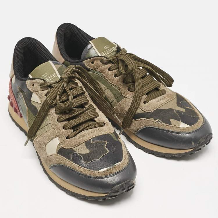 Pre Owned Valentino Multicolor Camouflage Suede and Leather Rockrunner Sneakers Size 39.5