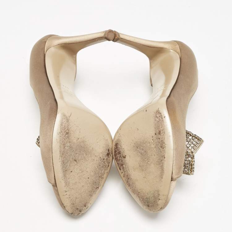 Pre Owned Valentino Beige Satin Couture Bow D 'Orsay Peep Toe Pumps Size 37.5