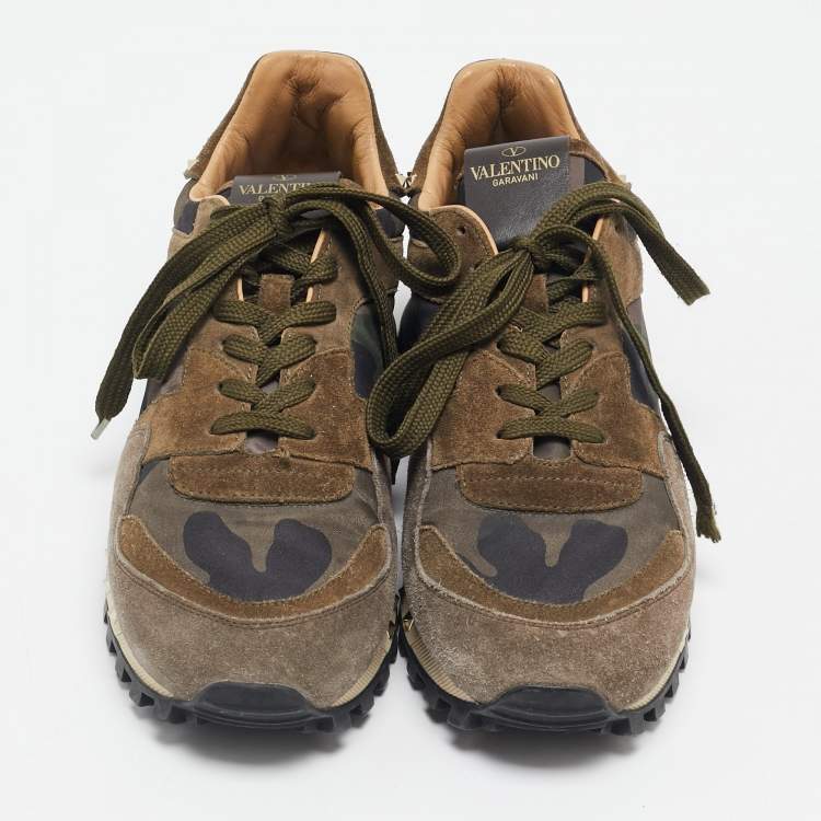 Pre Owned Valentino Multicolor Camouflage Fabric and Suede Rockrunner Sneakers Size 39