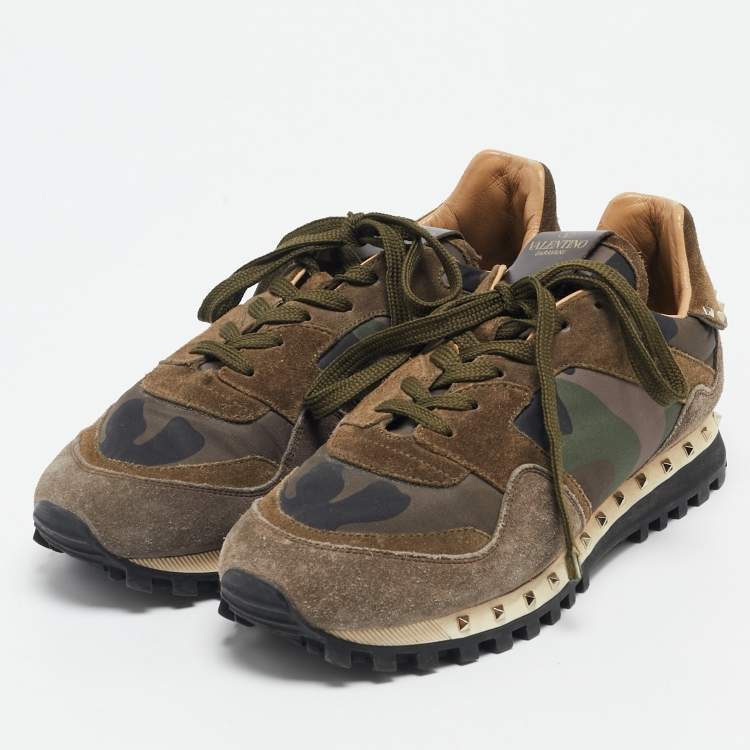 Pre Owned Valentino Multicolor Camouflage Fabric and Suede Rockrunner Sneakers Size 39