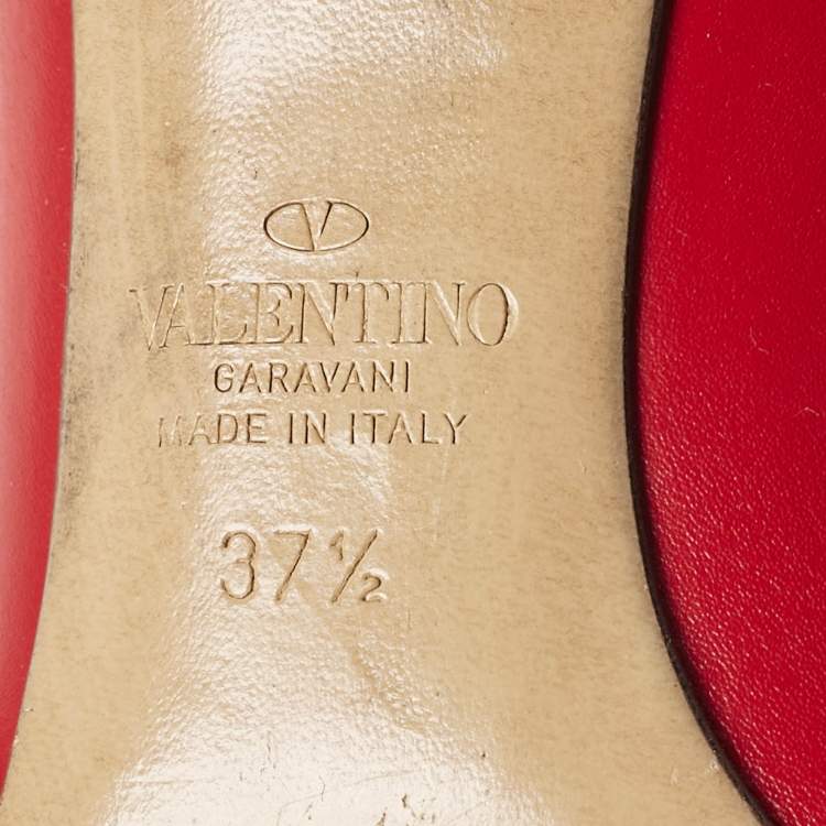 Pre Owned Valentino Red Leather VLogo Pointed Toe Pumps Size 37.5