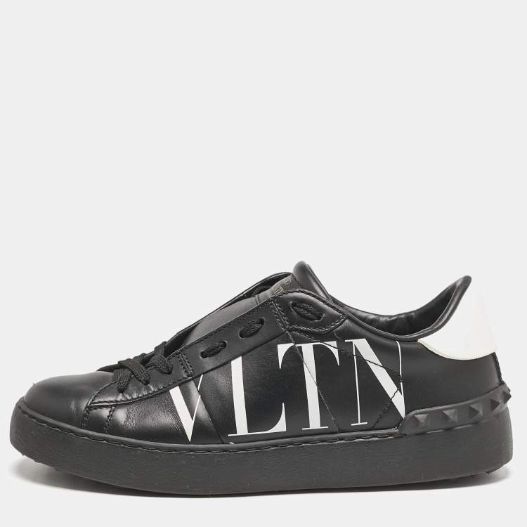 Pre Owned Valentino Black/White Leather VLTN Low Top Sneakers Size 36.5