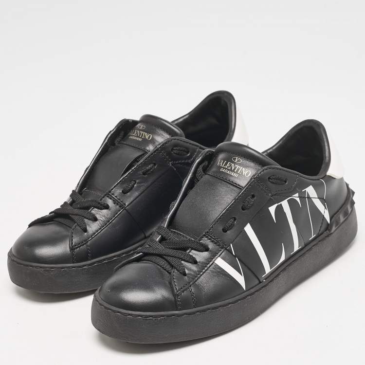 Pre Owned Valentino Black/White Leather VLTN Low Top Sneakers Size 36.5