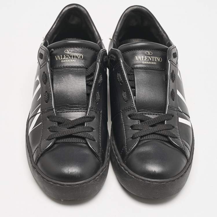 Pre Owned Valentino Black/White Leather VLTN Low Top Sneakers Size 36.5