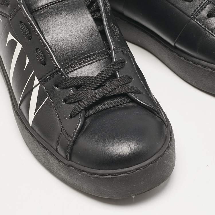 Pre Owned Valentino Black/White Leather VLTN Low Top Sneakers Size 36.5