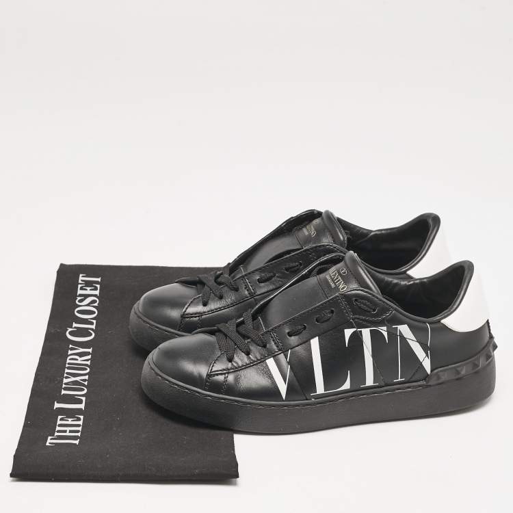 Pre Owned Valentino Black/White Leather VLTN Low Top Sneakers Size 36.5