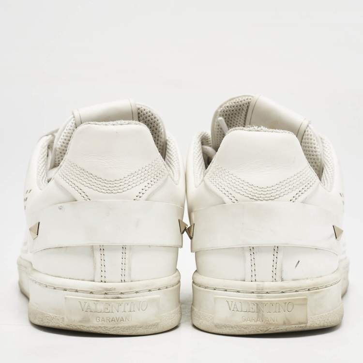 Pre Owned Valentino White Leather Bianco Backnet Low Top Sneakers Size 39.5