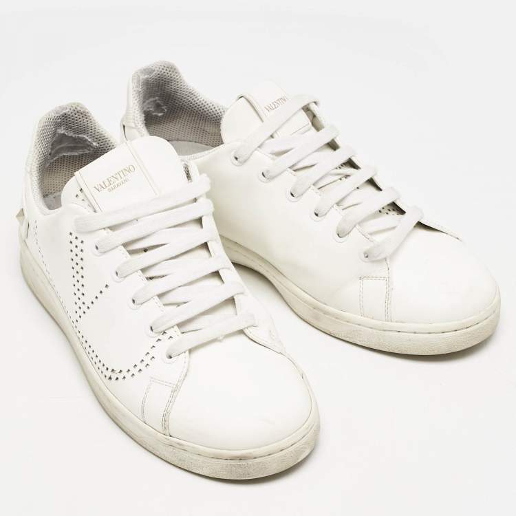 Pre Owned Valentino White Leather Bianco Backnet Low Top Sneakers Size 39.5