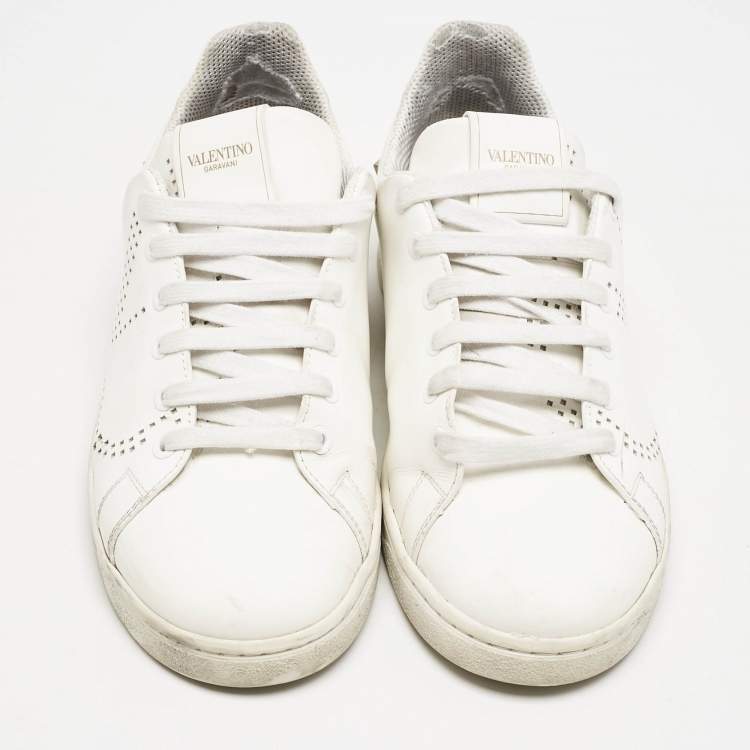 Pre Owned Valentino White Leather Bianco Backnet Low Top Sneakers Size 39.5