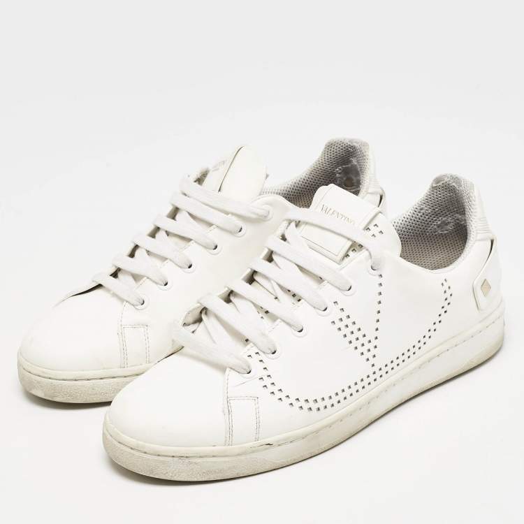 Pre Owned Valentino White Leather Bianco Backnet Low Top Sneakers Size 39.5