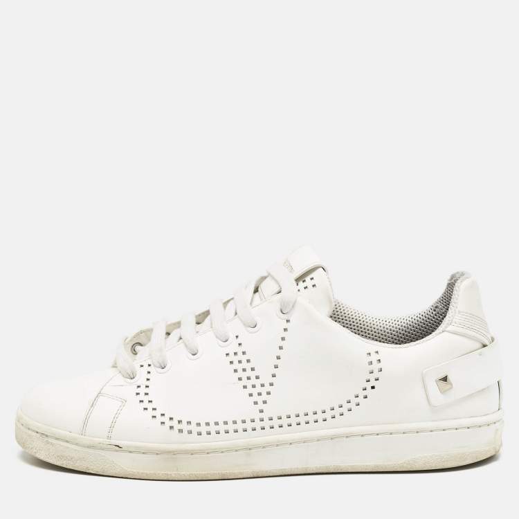 Pre Owned Valentino White Leather Bianco Backnet Low Top Sneakers Size 39.5
