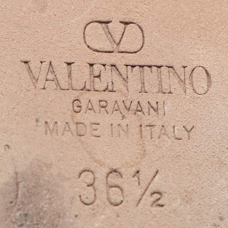 Pre Owned Valentino Rose Cannelle Satin and Leather Rockstud Multi Strap Ballet Flats Size 36.5