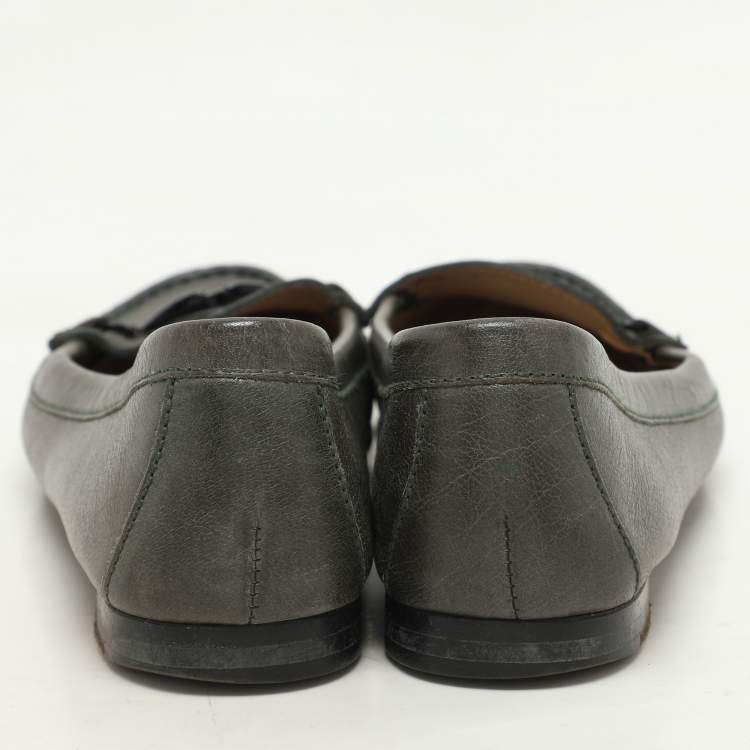 Pre Owned Valentino Green Leather Vlogo Loafers Size 37.5