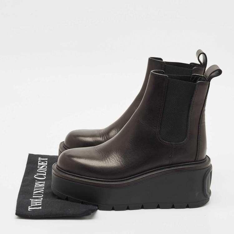 Pre Owned Valentino Black Leather Uniqueform Platform Ankle Length Boots Size 38.5