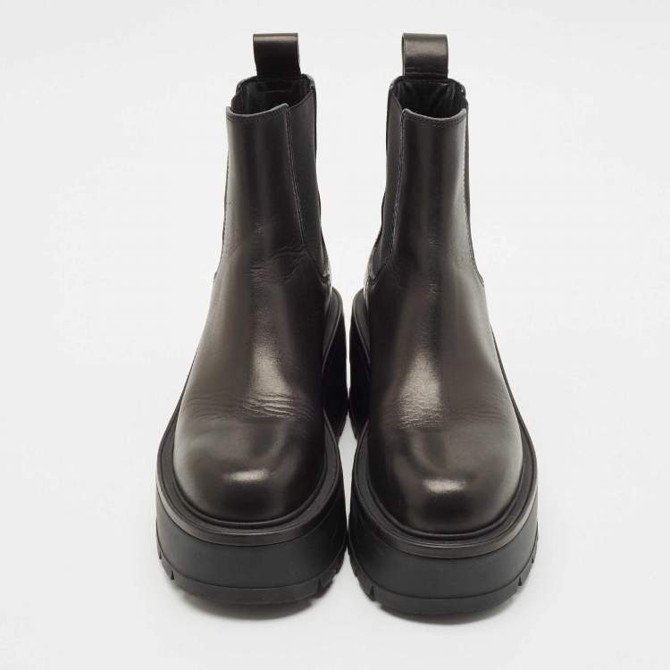 Pre Owned Valentino Black Leather Uniqueform Platform Ankle Length Boots Size 38.5