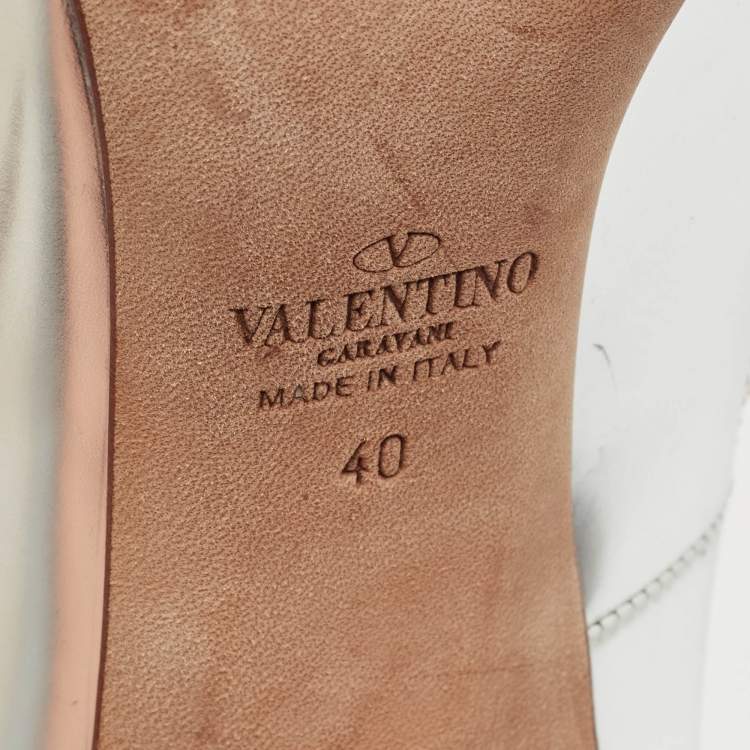 Pre Owned Valentino Silver Leather Tango Ankle Strap Block Heel Pumps Size 40