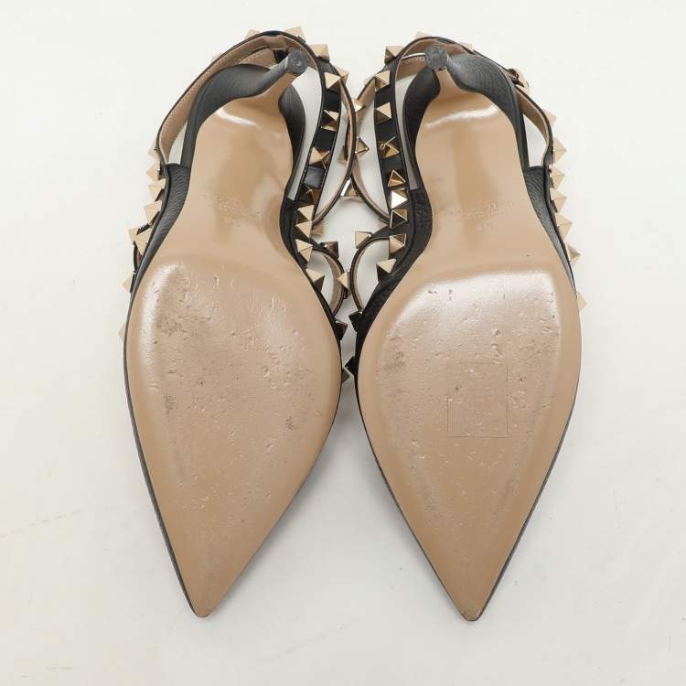Pre Owned Valentino Black Leather Rockstud Caged Pumps Size 36