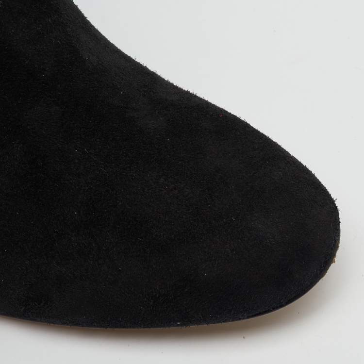 Pre Owned Valentino Black Suede Astro Couture Block Heel Ankle Length Boots Size 39