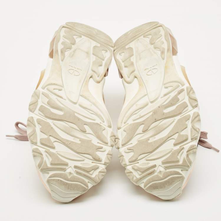 Pre Owned Valentino Rose Gold Leather and Mesh Bounce Sneakers Size 40