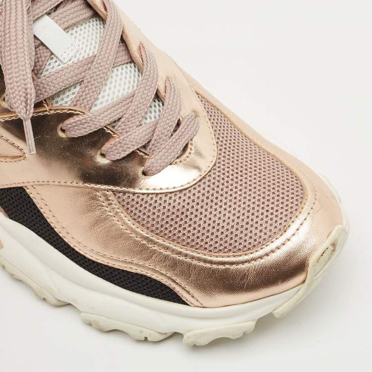 Pre Owned Valentino Rose Gold Leather and Mesh Bounce Sneakers Size 40