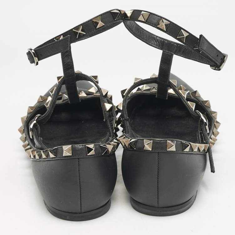 Pre Owned Valentino Black Leather Rockstud Ballet Flats Size 36