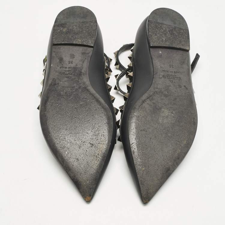 Pre Owned Valentino Black Leather Rockstud Ballet Flats Size 36