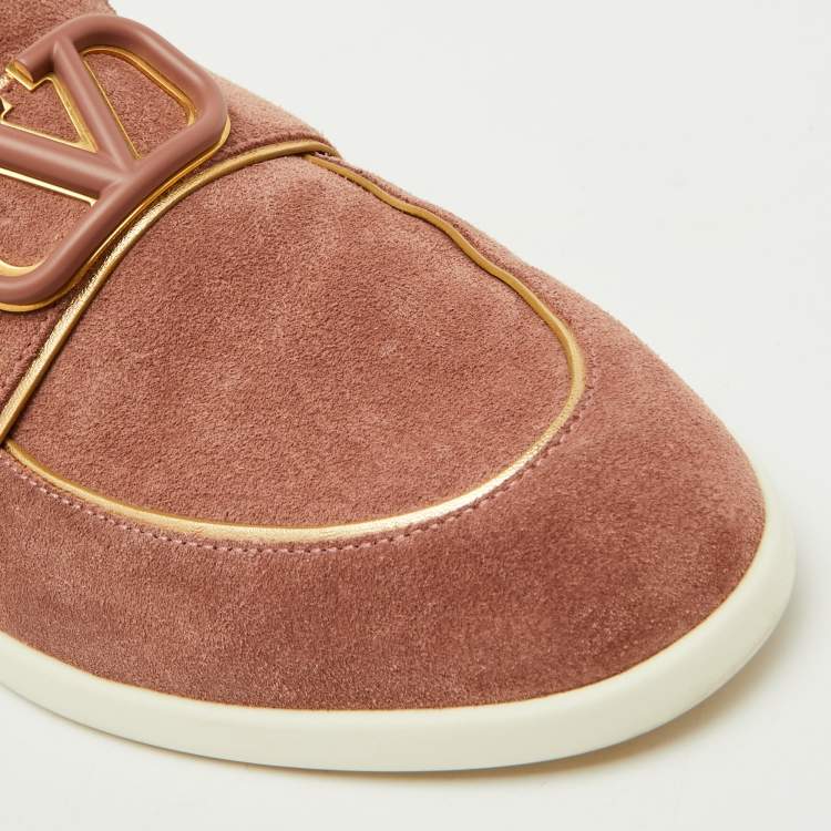Pre Owned Valentino Dusty Pink Suede Vlogo Leisure Flows Slip On Loafers Size 39