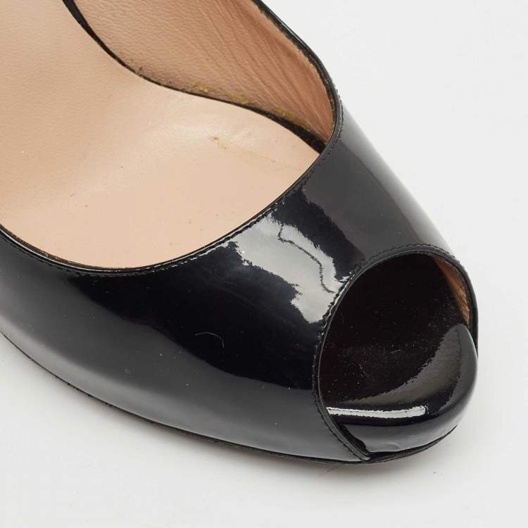 Pre Owned Valentino Black Patent Leather Rockstud Heel Peep Toe Pumps Size 37.5
