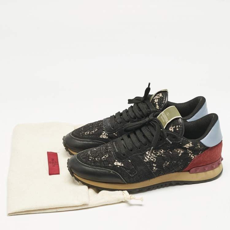 Pre Owned Valentino Multicolor Lace and Leather Rockrunner Low Top Sneakers Size 39