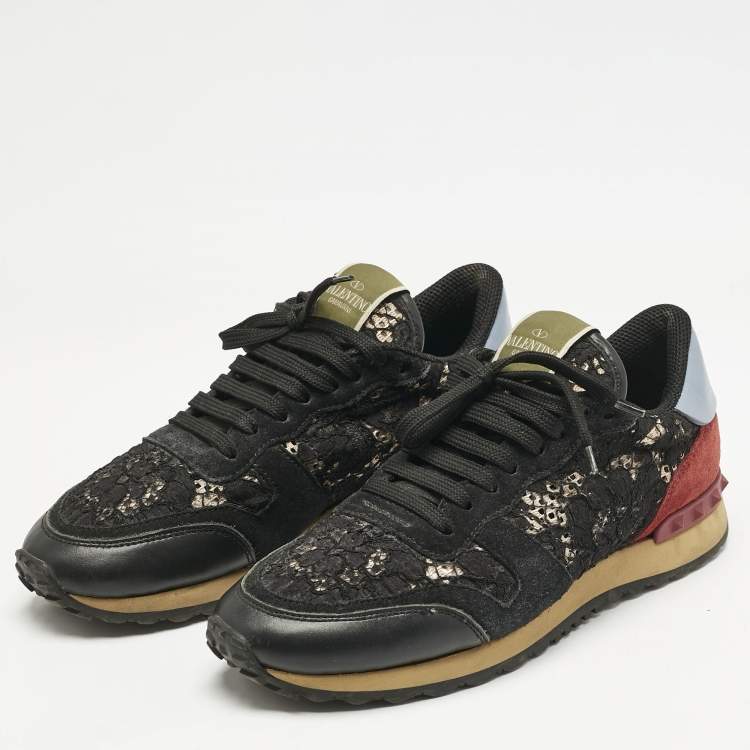 Pre Owned Valentino Multicolor Lace and Leather Rockrunner Low Top Sneakers Size 39