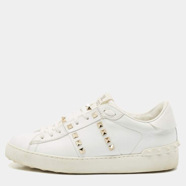 Pre Owned Valentino White Leather Rockstud Untitled Low Top Sneakers Size 39