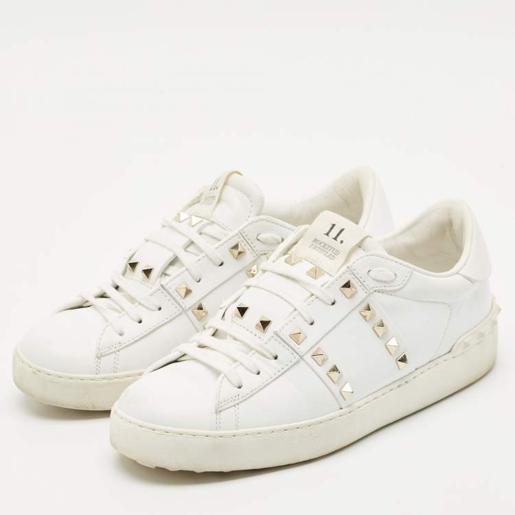 Pre Owned Valentino White Leather Rockstud Untitled Low Top Sneakers Size 39