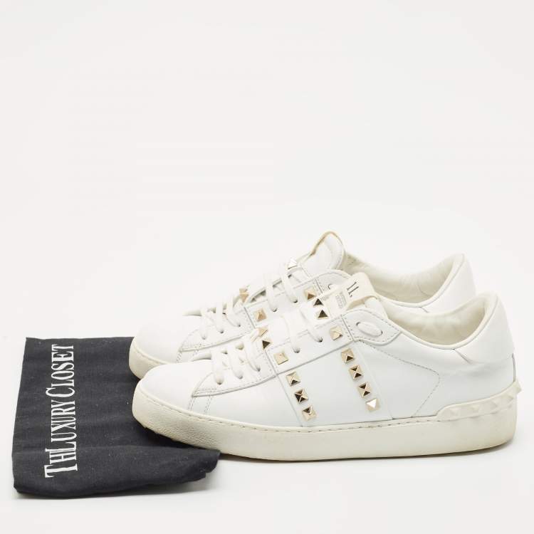 Pre Owned Valentino White Leather Rockstud Untitled Low Top Sneakers Size 39