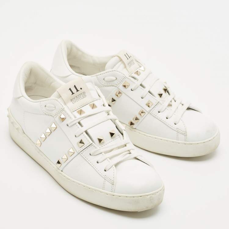 Pre Owned Valentino White Leather Rockstud Untitled Low Top Sneakers Size 39