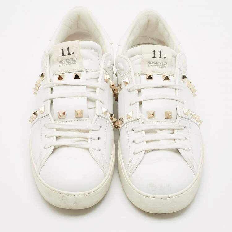 Pre Owned Valentino White Leather Rockstud Untitled Low Top Sneakers Size 39