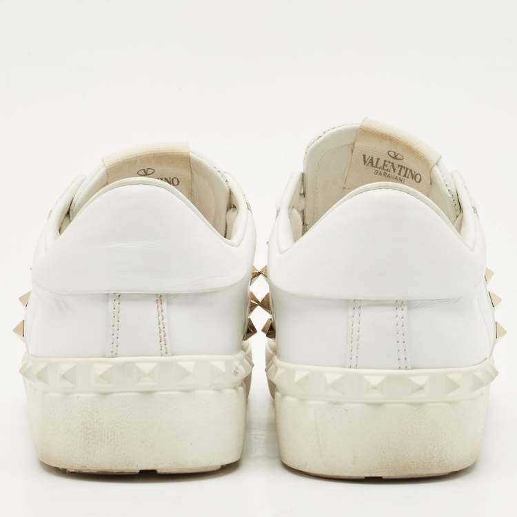 Pre Owned Valentino White Leather Rockstud Untitled Low Top Sneakers Size 39