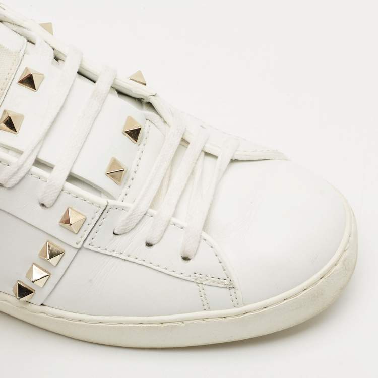 Pre Owned Valentino White Leather Rockstud Untitled Low Top Sneakers Size 39